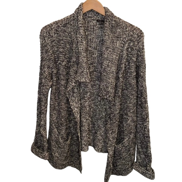 Eileen Fisher XS Open Front Cardigan Organic Cotton Alpaca Blk-Wht Pockets - Picture 10 of 11